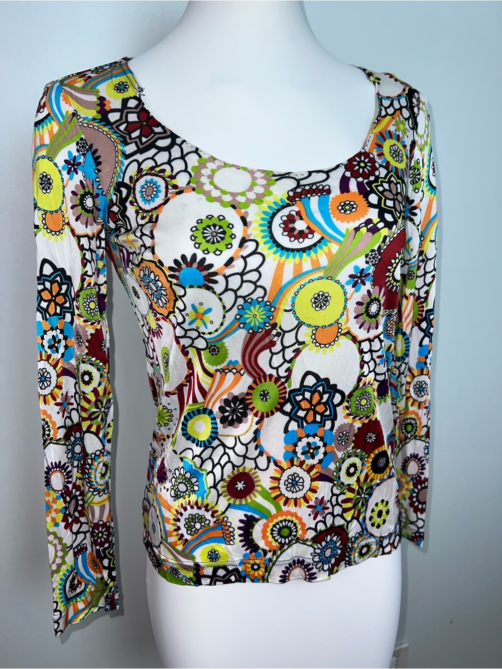 VTN Missoni Made in Italy Multicolor Floral Long Sleeve Top S Altered Neckline